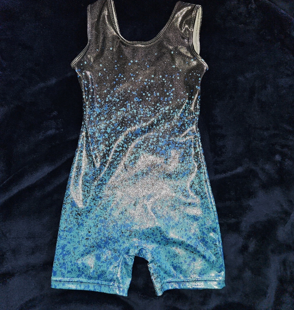 Sparkle Ombre Leotard Romper - Black to Turquoise